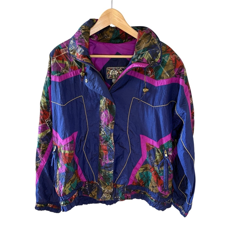Vintage‎ 80s 90s East West Colorblock Nylon Windbreaker Jacket Retro Size Medium